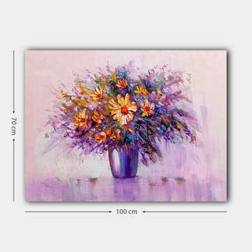 Canvastavla 70x100 cm - Färgglad bukett med blommor i en vas - Lila / Orange / Gul - Inredning - Tavlor & posters - Canvastavla