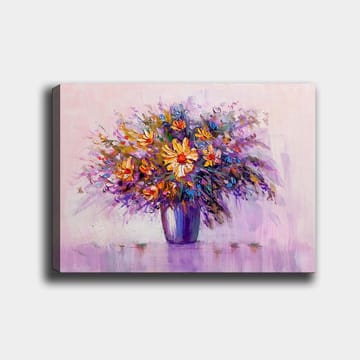 Canvastavla 70x100 cm - Färgglad bukett med blommor i en vas - Lila / Orange / Gul - Inredning - Tavlor & posters - Canvastavla