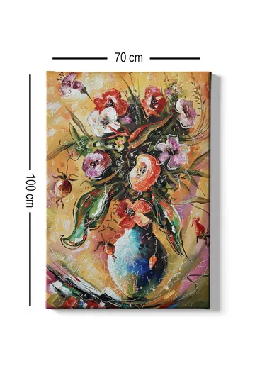 Canvastavla 70x100 cm - Färgglad bukett med blommor i en vas - Röd / Grön / Lila - Inredning - Tavlor & posters - Canvastavla