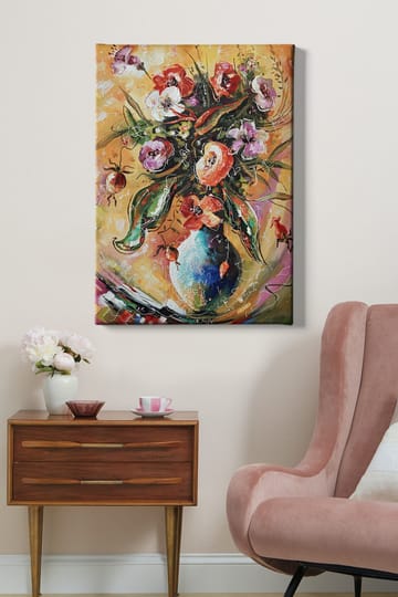 Canvastavla 70x100 cm - Färgglad bukett med blommor i en vas - Röd / Grön / Lila - Inredning - Tavlor & posters - Canvastavla