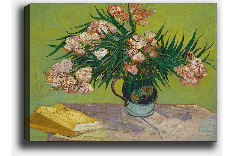 Canvastavla 70x100 cm - Färgglad bukett med blommor i en vas på ett bord - Grön / Rosa / Gul - Inredning - Tavlor & posters - Canvastavla