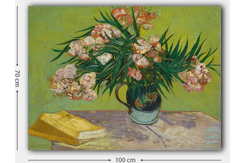 Canvastavla 70x100 cm - Färgglad bukett med blommor i en vas på ett bord - Grön / Rosa / Gul - Inredning - Tavlor & posters - Canvastavla