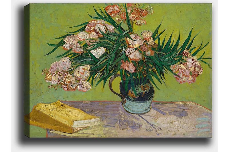 Canvastavla 70x100 cm - Färgglad bukett med blommor i en vas på ett bord - Grön / Rosa / Gul - Inredning - Tavlor & posters - Canvastavla