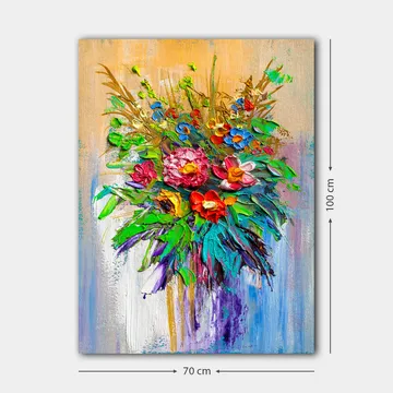 Canvastavla 70x100 cm - Färgglad bukett med blommor i olika former och nyanser - Grön / Röd / Lila - Inredning - Tavlor & posters - Canvastavla