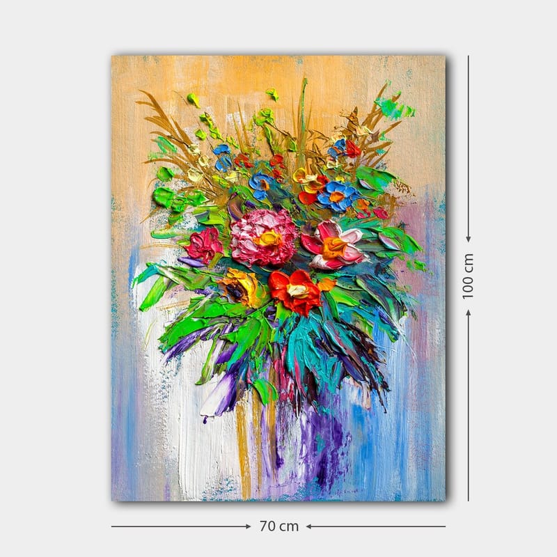 Canvastavla 70x100 cm - Färgglad bukett med blommor i olika former och nyanser - Grön / Röd / Lila - Inredning - Tavlor & posters - Canvastavla