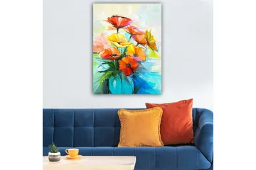 Canvastavla 70x100 cm - Färgglad bukett med blommor i olika nyanser av orange och gult - Orange / Gult / Grönt - Inredning - Tavlor & posters - Canvastavla