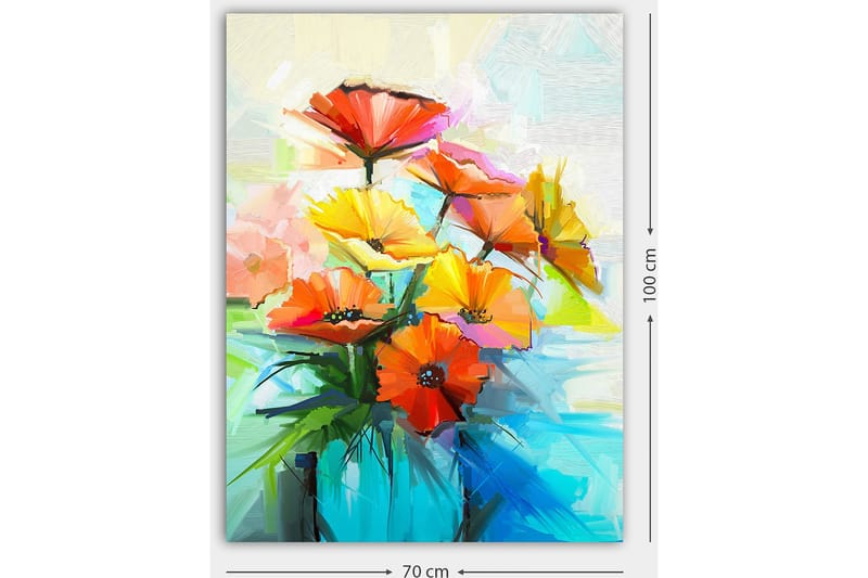 Canvastavla 70x100 cm - Färgglad bukett med blommor i olika nyanser av orange och gult - Orange / Gult / Grönt - Inredning - Tavlor & posters - Canvastavla