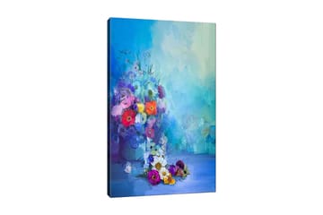 Canvastavla 70x100 cm - Färgglad bukett med blommor i olika nyanser - Blå / Lila / Röd - Inredning - Tavlor & posters - Canvastavla
