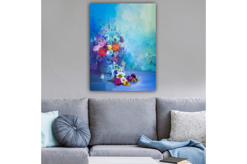 Canvastavla 70x100 cm - Färgglad bukett med blommor i olika nyanser - Blå / Lila / Röd - Inredning - Tavlor & posters - Canvastavla