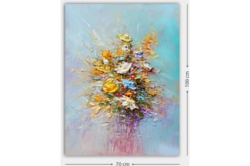 Canvastavla 70x100 cm - Färgglad bukett med blommor i olika nyanser - Gult / Orange / Blått - Inredning - Tavlor & posters - Canvastavla