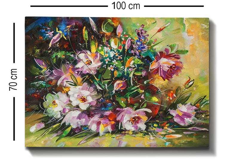 Canvastavla 70x100 cm - Färgglad bukett med blommor i olika nyanser - Lila / Grön / Rosa - Inredning - Tavlor & posters - Canvastavla