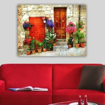 Canvastavla 70x100 cm - Färgglad bukett med blommor i olika nyanser - Röd / Grön / Beige - Inredning - Tavlor & posters - Canvastavla