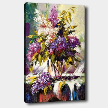 Canvastavla 70x100 cm - Färgglad bukett med liljor och gröna blad i en vas - Lila / Grön / Vit - Inredning - Tavlor & posters - Canvastavla