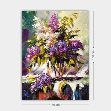 Canvastavla 70x100 cm - Färgglad bukett med liljor och gröna blad i en vas - Lila / Grön / Vit - Inredning - Tavlor & posters - Canvastavla