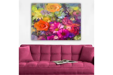 Canvastavla 70x100 cm - Färgglad bukett med rosor och andra blommor i olika nyanser - Rosa / Orange / Lila - Inredning - Tavlor & posters - Canvastavla