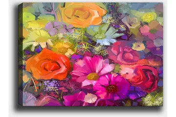 Canvastavla 70x100 cm - Färgglad bukett med rosor och andra blommor i olika nyanser - Rosa / Orange / Lila - Inredning - Tavlor & posters - Canvastavla