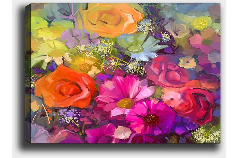 Canvastavla 70x100 cm - Färgglad bukett med rosor och andra blommor i olika nyanser - Rosa / Orange / Lila - Inredning - Tavlor & posters - Canvastavla