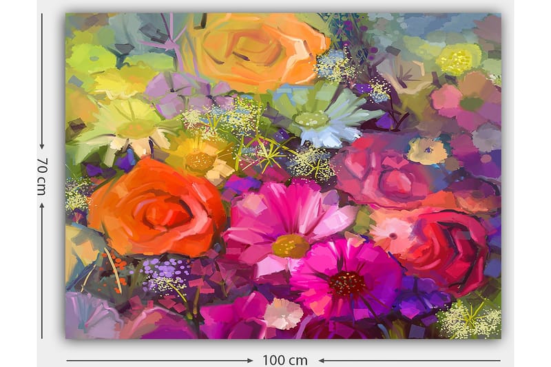 Canvastavla 70x100 cm - Färgglad bukett med rosor och andra blommor i olika nyanser - Rosa / Orange / Lila - Inredning - Tavlor & posters - Canvastavla