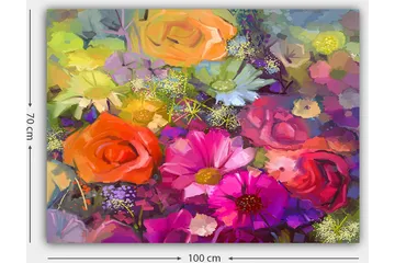 Canvastavla 70x100 cm - Färgglad bukett med rosor och andra blommor i olika nyanser - Rosa / Orange / Lila - Inredning - Tavlor & posters - Canvastavla