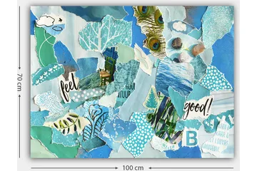 Canvastavla 70x100 cm - Färgglad collage med inslag av natur och positiva budskap - Blå / Grön / Turkos - Inredning - Tavlor & posters - Canvastavla