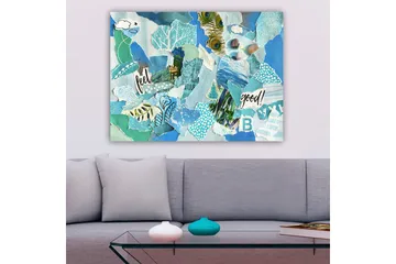 Canvastavla 70x100 cm - Färgglad collage med inslag av natur och positiva budskap - Blå / Grön / Turkos - Inredning - Tavlor & posters - Canvastavla