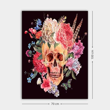 Canvastavla 70x100 cm - Färgglad dödskalle omgiven av blommor - Rosa / Gul / Grön - Inredning - Tavlor & posters - Canvastavla