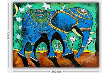 Canvastavla 70x100 cm - Färgglad elefant med dekorativa mönster och symboler - Blå / Grön / Brun - Inredning - Tavlor & posters - Canvastavla