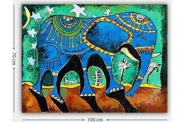 Canvastavla 70x100 cm - Färgglad elefant med dekorativa mönster och symboler - Blå / Grön / Brun - Inredning - Tavlor & posters - Canvastavla