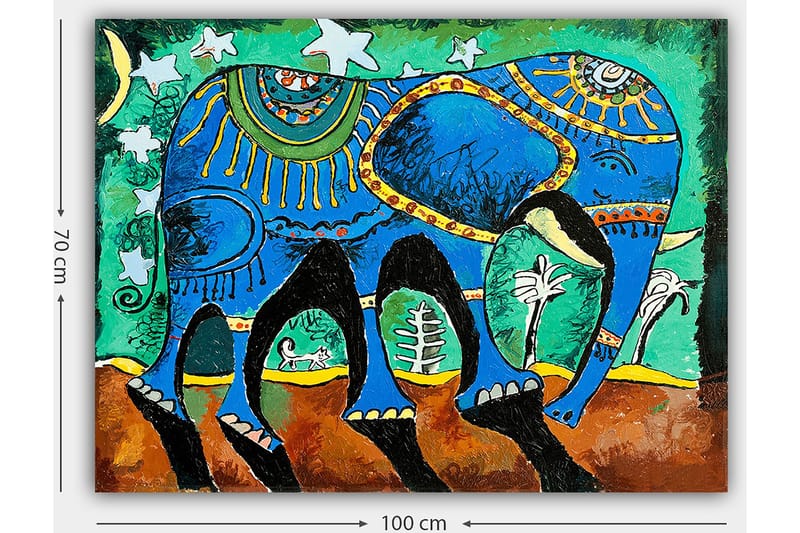 Canvastavla 70x100 cm - Färgglad elefant med dekorativa mönster och symboler - Blå / Grön / Brun - Inredning - Tavlor & posters - Canvastavla