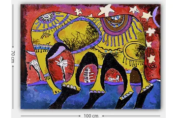 Canvastavla 70x100 cm - Färgglad elefant med dekorativa mönster på en livlig bakgrund - Gul / Röd / Blå - Inredning - Tavlor & posters - Canvastavla