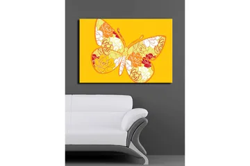 Canvastavla 70x100 cm - Färgglad fjäril med blommotiv i livfulla nyanser - Gul / Orange / Röd - Inredning - Tavlor & posters - Canvastavla