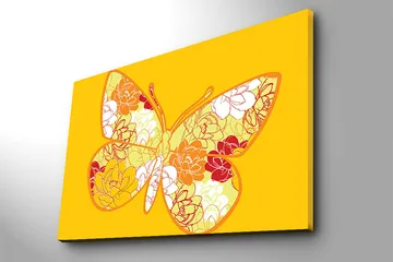 Canvastavla 70x100 cm - Färgglad fjäril med blommotiv i livfulla nyanser - Gul / Orange / Röd - Inredning - Tavlor & posters - Canvastavla