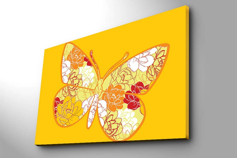 Canvastavla 70x100 cm - Färgglad fjäril med blommotiv i livfulla nyanser - Gul / Orange / Röd - Inredning - Tavlor & posters - Canvastavla