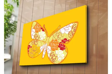 Canvastavla 70x100 cm - Färgglad fjäril med blommotiv i livfulla nyanser - Gul / Orange / Röd - Inredning - Tavlor & posters - Canvastavla