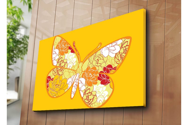 Canvastavla 70x100 cm - Färgglad fjäril med blommotiv i livfulla nyanser - Gul / Orange / Röd - Inredning - Tavlor & posters - Canvastavla