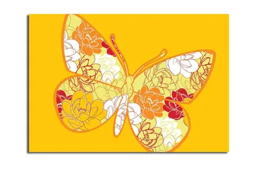 Canvastavla 70x100 cm - Färgglad fjäril med blommotiv i livfulla nyanser - Gul / Orange / Röd - Inredning - Tavlor & posters - Canvastavla