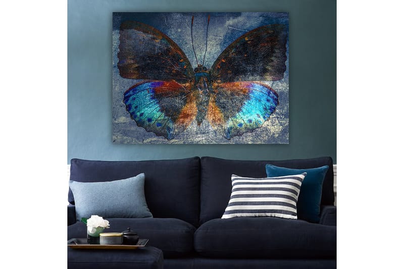 Canvastavla 70x100 cm - Färgglad fjäril med detaljerade vingar i blått och orange - Blå / Orange / Svart - Inredning - Tavlor & posters - Canvastavla