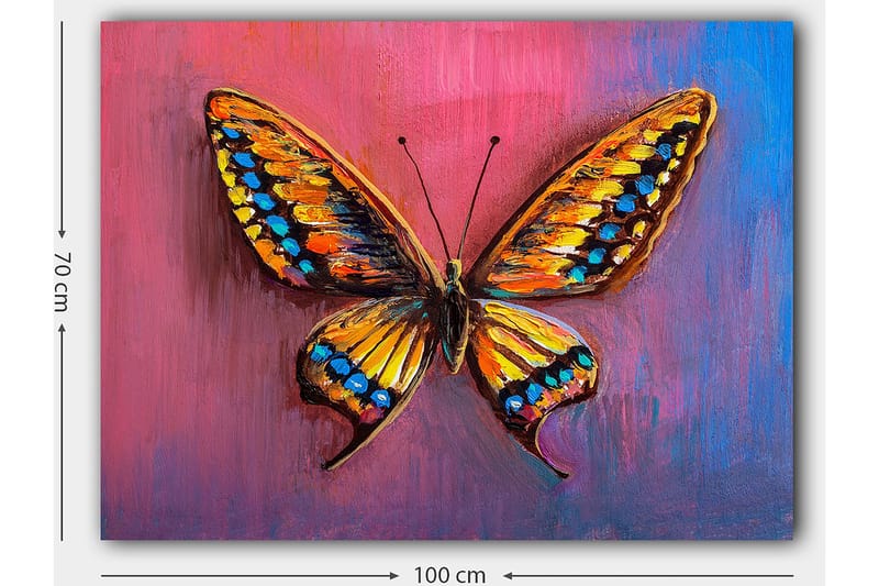 Canvastavla 70x100 cm - Färgglad fjäril med detaljerade vingar i orange och blått - Orange / Blå / Lila - Inredning - Tavlor & posters - Canvastavla