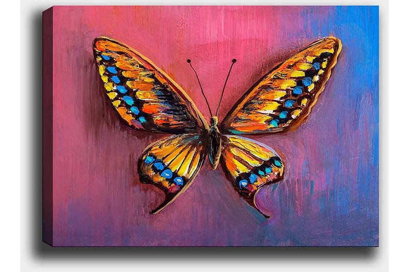 Canvastavla 70x100 cm - Färgglad fjäril med detaljerade vingar i orange och blått - Orange / Blå / Lila - Inredning - Tavlor & posters - Canvastavla