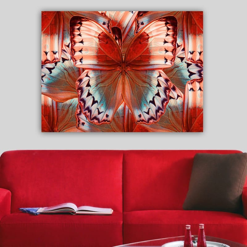 Canvastavla 70x100 cm - Färgglad fjäril med detaljerade vingar i röd och blå nyans - Röd / Blå - Inredning - Tavlor & posters - Canvastavla