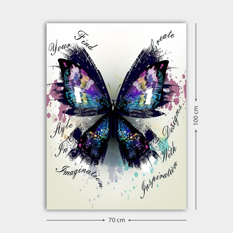 Canvastavla 70x100 cm - Färgglad fjäril med detaljerade vingar som symboliserar kreativitet och inspiration - Lila / Blå / Svart - Inredning - Tavlor & posters - Canvastavla