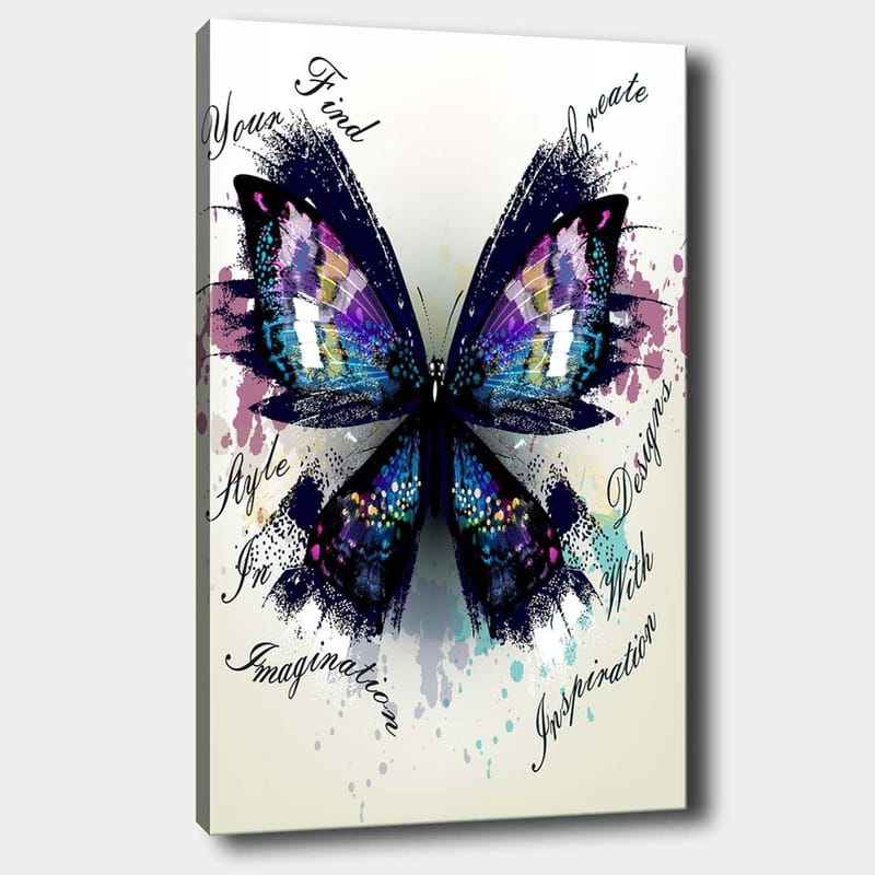 Canvastavla 70x100 cm - Färgglad fjäril med detaljerade vingar som symboliserar kreativitet och inspiration - Lila / Blå / Svart - Inredning - Tavlor & posters - Canvastavla