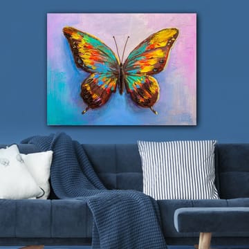 Canvastavla 70x100 cm - Färgglad fjäril med detaljerade vingar - Turkos / Gul / Röd - Inredning - Tavlor & posters - Canvastavla