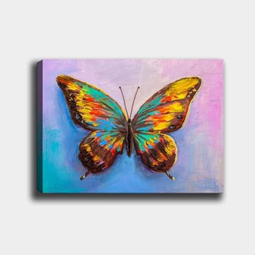 Canvastavla 70x100 cm - Färgglad fjäril med detaljerade vingar - Turkos / Gul / Röd - Inredning - Tavlor & posters - Canvastavla