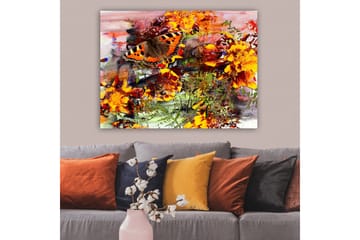 Canvastavla 70x100 cm - Färgglad fjäril som sitter på blommor i en livlig trädgård - Orange / Gult / Grönt - Inredning - Tavlor & posters - Canvastavla