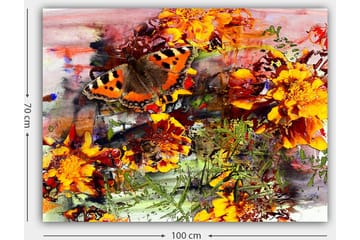 Canvastavla 70x100 cm - Färgglad fjäril som sitter på blommor i en livlig trädgård - Orange / Gult / Grönt - Inredning - Tavlor & posters - Canvastavla
