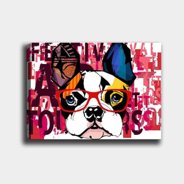 Canvastavla 70x100 cm - Färgglad fransk bulldog med glasögon och lekfulla detaljer - Vit / Svart / Röd - Inredning - Tavlor & posters - Canvastavla