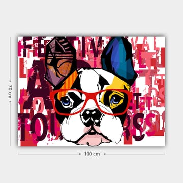 Canvastavla 70x100 cm - Färgglad fransk bulldog med glasögon och lekfulla detaljer - Vit / Svart / Röd - Inredning - Tavlor & posters - Canvastavla