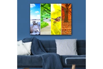 Canvastavla 70x100 cm - Färgglad fyrdelad tavla som visar olika årstider med naturmotiv - Blå / Grön / Orange - Inredning - Tavlor & posters - Canvastavla