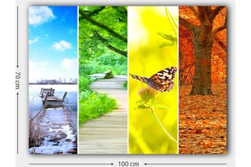 Canvastavla 70x100 cm - Färgglad fyrdelad tavla som visar olika årstider med naturmotiv - Blå / Grön / Orange - Inredning - Tavlor & posters - Canvastavla